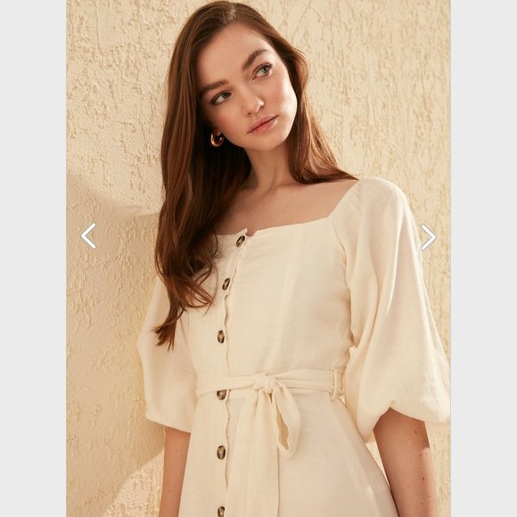 Organic Ecru Belted Buttoned Maxi Dress - Picture 4 of 10